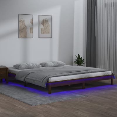 vidaXL - Bedframe - LED - massief - hout - honingbruin - 140x200 - cm