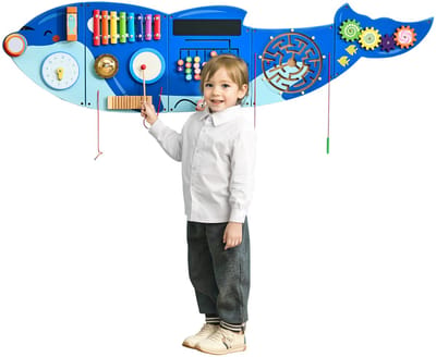Orca Activiteitenmuur, Busy Board Panelen, 12 Spellen, Montessori Sensorisch Muurspeelgoed voor Kinderen Van 3-12 Jaar, Leer- En Activiteitencentrum, Geschikt voor Speelkamer, Kleuterschool