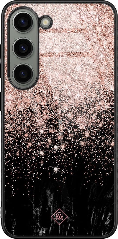 Casimoda® hoesje - Geschikt voor Samsung Galaxy S23 - Marmer Twist - Luxe Hard Case Zwart - Backcover telefoonhoesje - Rosekleurig