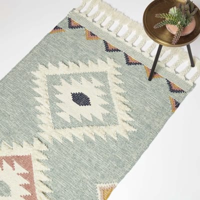 Homescapes Handgeweven Kelim Vloerkleed Tenali - 90 x 150 cm, blauw patroon