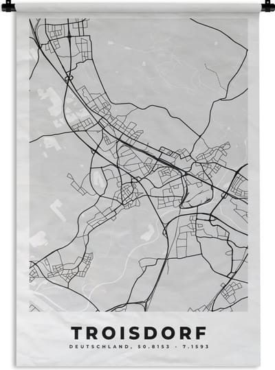 Wandkleed - Wanddoek - Kaart - Troisdorf - Duitsland - Plattegrond - Stadskaart - 120x180 cm - Wandtapijt
