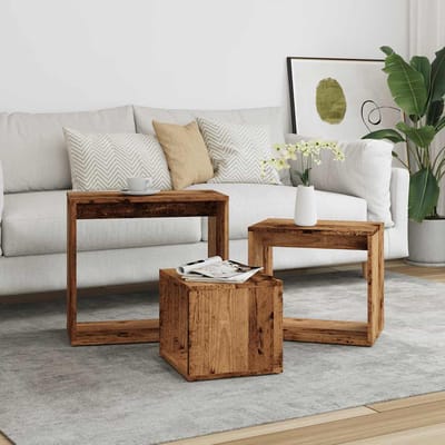 vidaXL - 3-delige - Tafeltjesset - bewerkt - hout - oud - houtkleurig