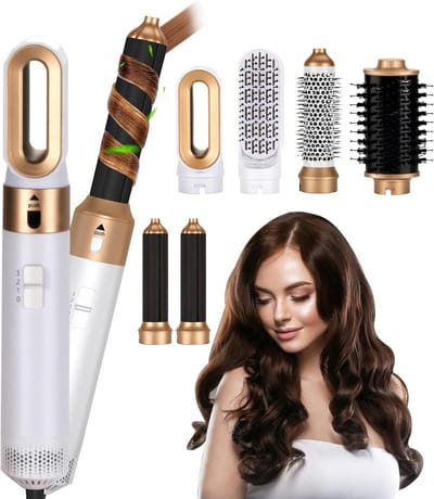 6-in-1 Haarstyler: Ronde borstelföhn, Warme luchtborstel en Automatische Krultang