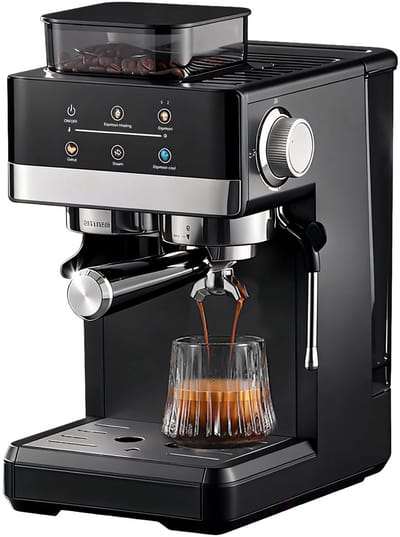 Espressomachine met Geïntegreerde Koffiemolen - 20 Bar - 1350W - Touchscreen - 1,8 Liter Watertank - Dubbele Extractie - Espressoapparaat