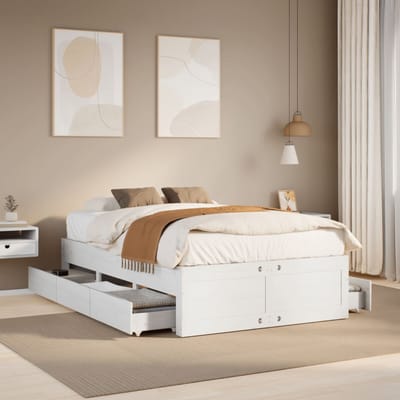 vidaXL - Bedframe - zonder - matras - met - lades - grenenhout - wit - 135x190 - cm