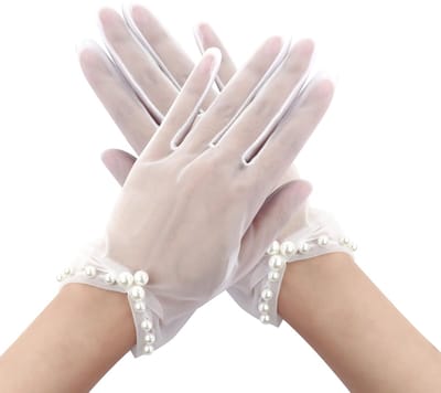 Dailygoods- Gaas-handschoenen Elegante Parels - Korte Bruiloft/Huwelijksfeest - Diner/Opera Accessoires - 1 Paar - 22,5 x 9 cm - Hoogwaardig Materiaal - Dameshandschoenen