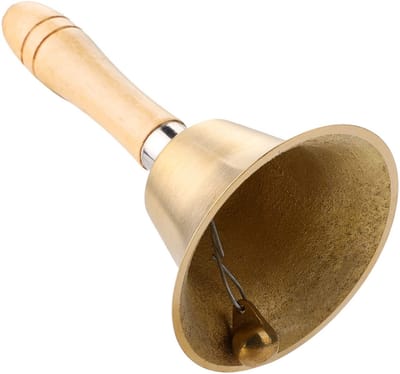 Allecto - Gouden Bell - Handbel met Houten Handgreep - 15 cm Massief Messing - Geschikt voor School Kerk en Bruiloft - Elegante Geluidservaring