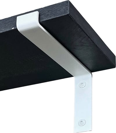 GoudmetHout® Wandplank Industrieel - 180 x 20 cm Muurplank - Zwart Eiken Hout - Decoratie Wandrek & Boekenrek - Hangplank Keuken - Wall Shelf + 2 Mat Witte Plankdragers van Staal