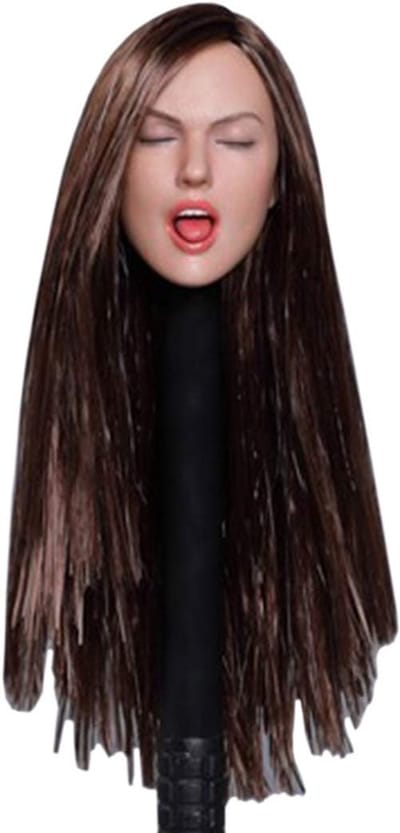 1/6 Schaal Vrouwen Hoofdsculptuut met Lang Steil Bruin Haar voor 12 Inch Actiefiguren