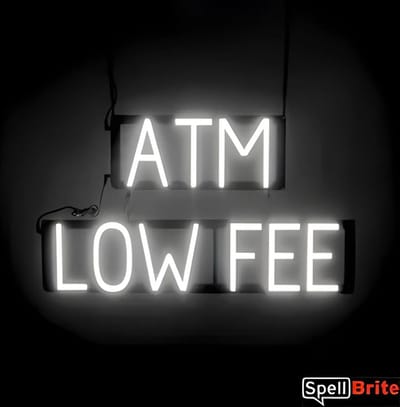 ATM LOW FEE - Lichtreclame Neon LED bord verlicht | SpellBrite | 67 x 38 cm | 6 Dimstanden - 8 Lichtanimaties | Reclamebord neon verlichting