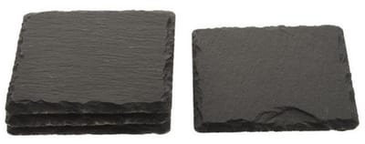 Onderzetters - 4x stuks - leisteen - zwart - vierkant - 10 cm - glazen onderzetters
