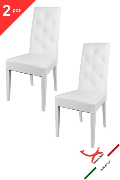 Tommychairs Chantal - Eetkamerstoelen - Set van 2 - Wit - Kunstleer & Hout