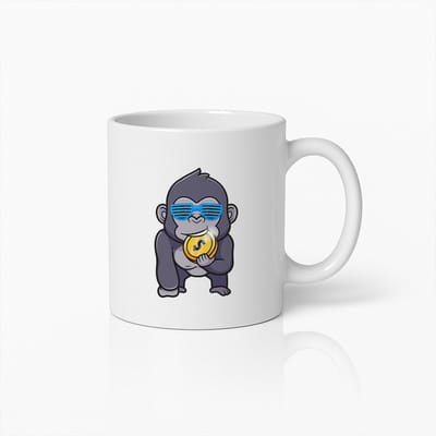 Coole Gorilla Mok – Hip Cartoon Ontwerp met Zonnebril en Gouden Munt voor Trendy Koffieliefhebbers