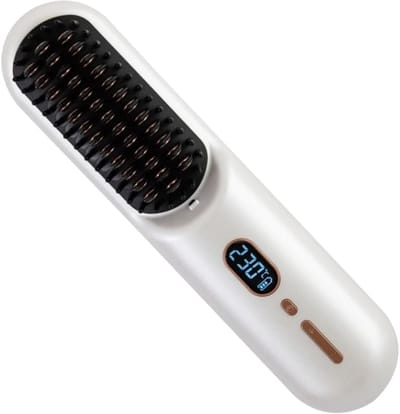 Draadloze stijltangborstel, hete kam, draadloze stijltang, anti-verbranding voor natuurlijk zwart haar, baard en pruiken - wit