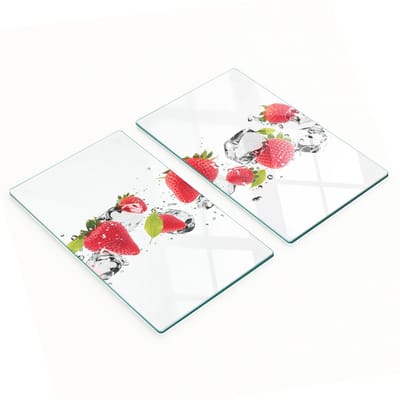 Decoratieve glazen snijplanken voor in de keuken met aardbeien en water, 2x30x52 cm