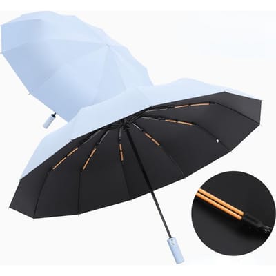Winddicht anti-UV Volledig automatische grote paraplu 3 opvouwbare baleinen Dubbele paraplu Reis regen Mannen Vrouwen paraplu's UPF cadeau blauw