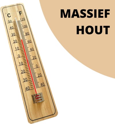 Buitenthermometer Luxe Hout - 23 x 5 CM - Binnenthermometer - Metalen Binnen Buiten Thermometer - Thermometer voor aan Muur Gevel - Kwik - Draadloos - Min/Max - Muurthermometer - Kozijnthermometer - Temperatuurmeter - Thermometer Hout (H23)