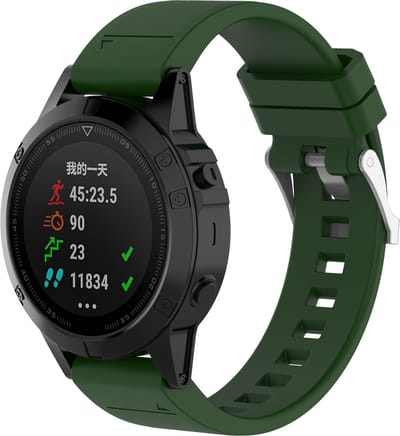 Siliconen sport glossy bandje geschikt voor Garmin Fenix 5 - Plus & Sapphire - Fenix 6 - Pro & Sapphire - Garmin Fenix 7 - Fenix E - Fenix 8 47mm - Garmin Epix Gen 2 - Quickfit 22mm band voor Garmin smartwatches - Horlogebandje - legergroen