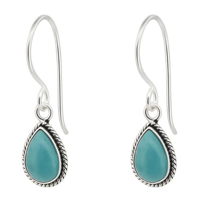 Zilveren dames oorbellen - oorhangers - kleine druppelvormige hanger - teardrop - tuqoise steentje