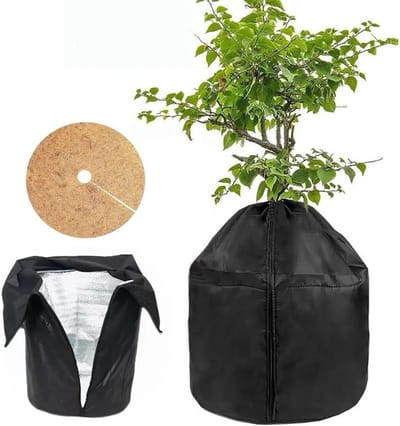 Thermische Bescherming voor Bloempotten met Touw en Rits, 50 x 45 cm, Ideaal voor Winterbescherming van Planten, Inclusief Kokosvezel Schijf van 43 cm
