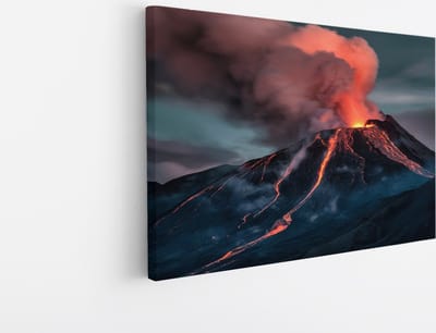 Saammp Canvas Schilderij - Uigebarste Vulkaan - Landschap - Natuur - 45x30 - Foto op canvas - Wanddecoratie - Muurdecoratie Woonkamer - Slaapkamer decoratie - Canvas Print