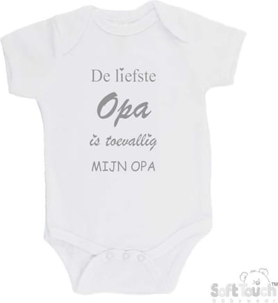 100% katoenen Romper "De liefste opa is toevallig mijn opa" Unisex Katoen Wit/grijs Maat 62/68