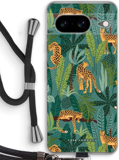 Case Company® - Hoesje met koord geschikt voor Google Pixel 8 hoesje met Koord - Luipaard 2 - Telefoonhoesje met Zwart Koord - Bescherming aan alle Kanten en Over de Schermrand
