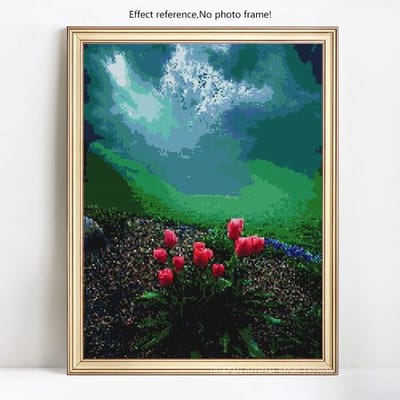 Peinture Diamant Fleur Affichage Complet Scénique 5D DIY Rond Complet Point de Croix Mosaïque Broderie Diamant 20X30CM blue