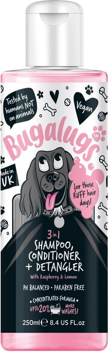 Bugalugs - 3-in-1 Dog Shampoo, Conditioner en Detangler (Raspberry & Lemon) - 250ml