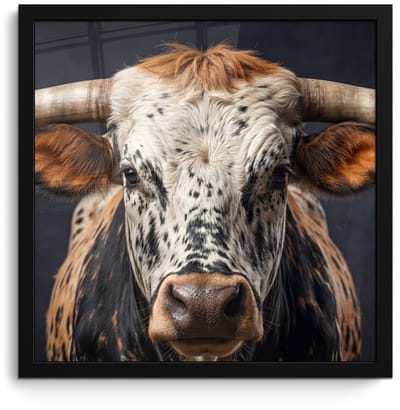 Poster in lijst - Fotolijst 40x40 cm - Posters - Stier - Kleurrijk - Hoorns - Posterlijst zwart - Decoratie - Wanddecoratie woonkamer - Muurdecoratie slaapkamer