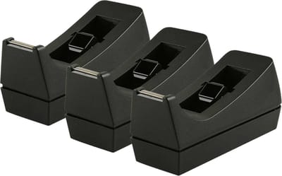 Plakbandhouder - 2x - verzwaard - zwart - kunststof - 7 x 17 cm - met afscheur kartels strip - voor normaal formaat rolletjes