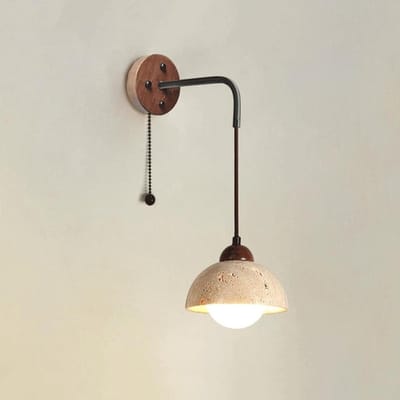Marmeren wandlamp - Nachtkastlamp interieur - Sfeerverlichting creëren - Met notenhouten details - E27 fitting - Geel travertijn