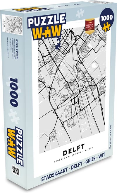 Puzzel Stadskaart - Delft - Grijs - Wit - Legpuzzel - Puzzel 1000 stukjes volwassenen - Plattegrond