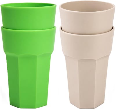 Plasticforte onbreekbare drinkglazen - 8x stuks - kunststof/plastic - mix van twee kleuren - 520 ml - 13 cm