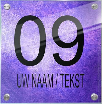 Huisnummer naambord met naam plexiglas 20x20x0,5cm modelnummer 1025 - Huisnummerbordjes, Naambordje voordeur, naamplaatje voordeur