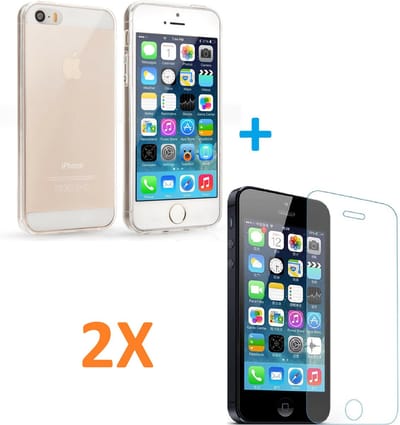 Soft TPU Transparant hoesje Silicone Case + 2 stuks Glas Screenprotector -  Geschikt voor: iPhone 5C