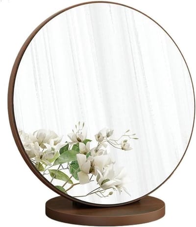 Tafelspiegel Rond - Kapspiegel Decoratief - Make-up Aanbrengen - High-Definition Beeld - 20 cm Diameter - Bruin