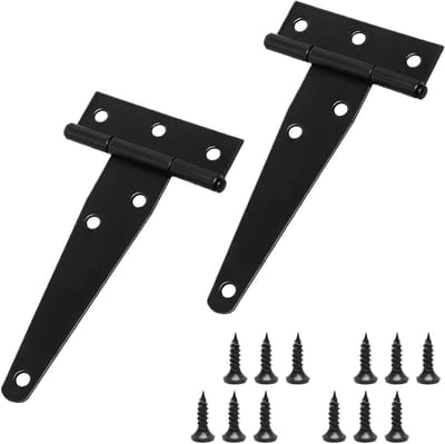 Set van 2 zware T-scharnieren van 100 mm in zwart voor tuin- en kastdeuren, met 270 graden draaibereik en roestvrijstalen veiligheidsslot
