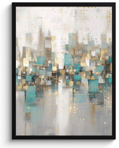 Poster in lijst - Fotolijst 60x80 cm - Posters - Abstract - Blokken - Goud - Skyline - Posterlijst zwart - Decoratie - Wanddecoratie woonkamer - Muurdecoratie slaapkamer