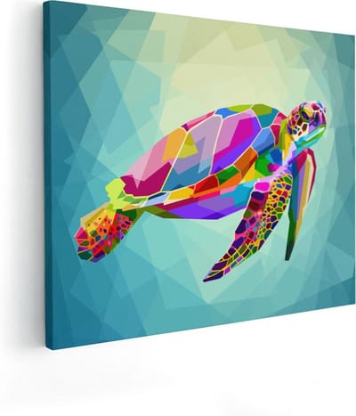 Artaza Canvas Schilderij Zeeschildpad - 50x40 cm - Abstracte Wanddecoratie - Muurdecoratie Woonkamer - Kamer Accessoires