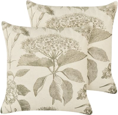 ROSEMARY - Sierkussen set van 2 - Beige/Groen - 45 x 45 cm - Katoen