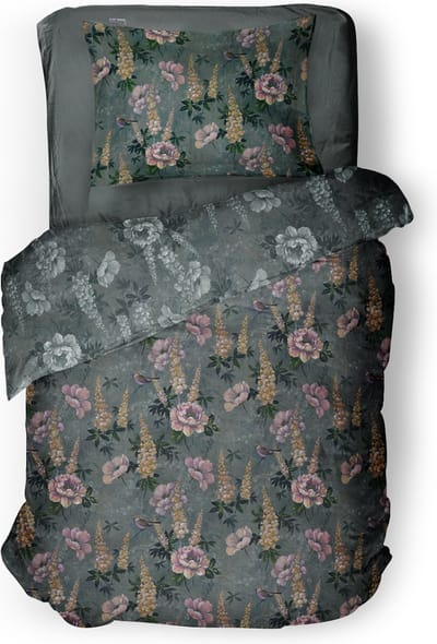 LINNICK Dekbedovertrek Katoen Foxglove - Forest Green - Dekbedovertrek 140x200/220cm - 100% Katoen - Eenpersoons - Dekbedovertrekken - Bloemen Dekbedovertrek