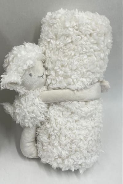 Knuffelzacht babydekentje - deken baby en peuter 100 x75 cm – Kraamcadeau - Zacht dekentje met knuffelschaap – Teddy deken - Baby geschenkset -Wit
