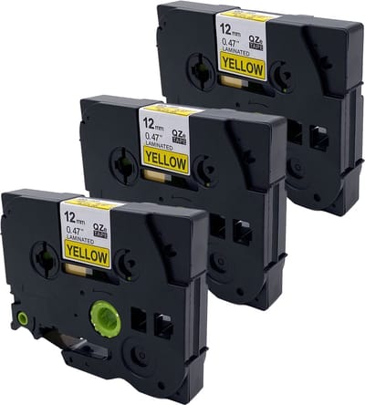 DULA Brother Compatible label tape- Tze-631 - 3 cassettes - Brother P-Touch - Zwart op geel - 12mm x 8m