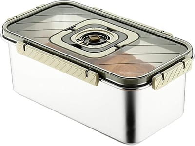 Broodtrommel Metaal - Opbergdoos Keuken - Brood Vers Houden - Luchtdichte Sluiting - 36 cm Lengte - Zilver