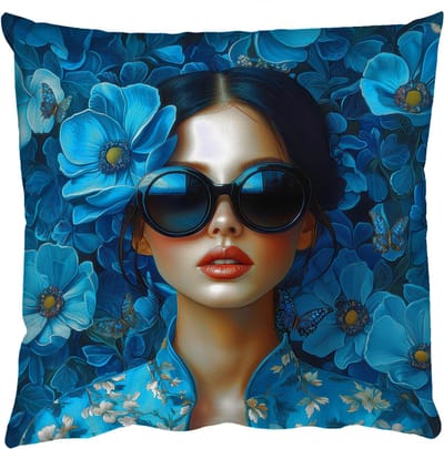 Sierkussens - Kussentjes Woonkamer - 50x50 cm - Vrouw - Bloemen - Blauw - Aesthetic - Luxe