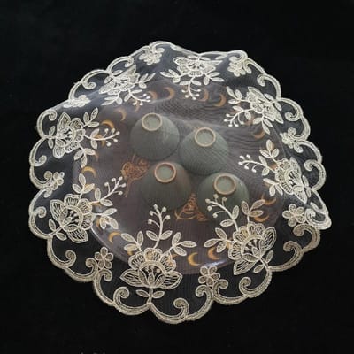 Europees Transparant Kant Geborduurd Rond Placemat Onderzetter Theeset Wijnglas Tafelmat Fruit Voedsel Afdekking Bruiloftsdecoratie Round 40cm
