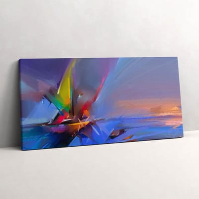Wallfluent Foto Op Canvas Zeegezicht - 100 x 50 cm - Blauw Canvas Schilderij - Abstract Foto Canvas - Imitatie van een olieverfschilderij Schilderij Op Doek - Abstract Schilderij Op Canvas