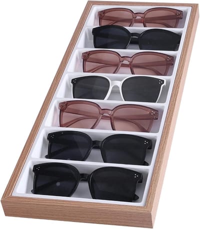 Brillen Opberger - Kastje Organizer - Brillen Beschermen - 7 Vakken Hout - 47 cm - Houtkleur