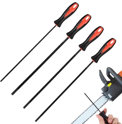 4-delige vijlset voor kettingzaag met handvat - Ronde vijlen voor slijpen - Gereedschap voor hout en metaalbewerking